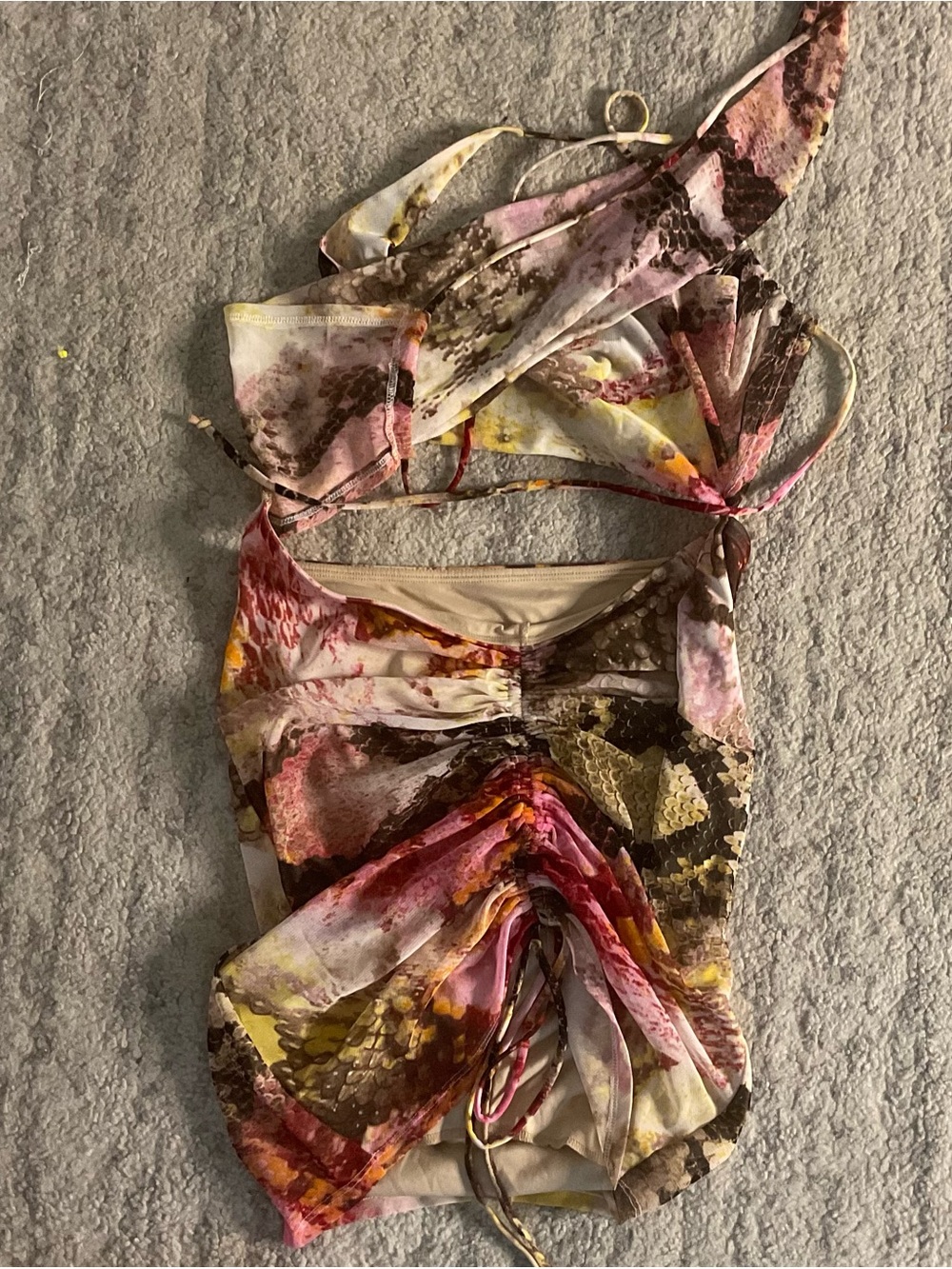 Fashion Nova Pink Brown Yellow Snakeskin Ruched Halter Camisole